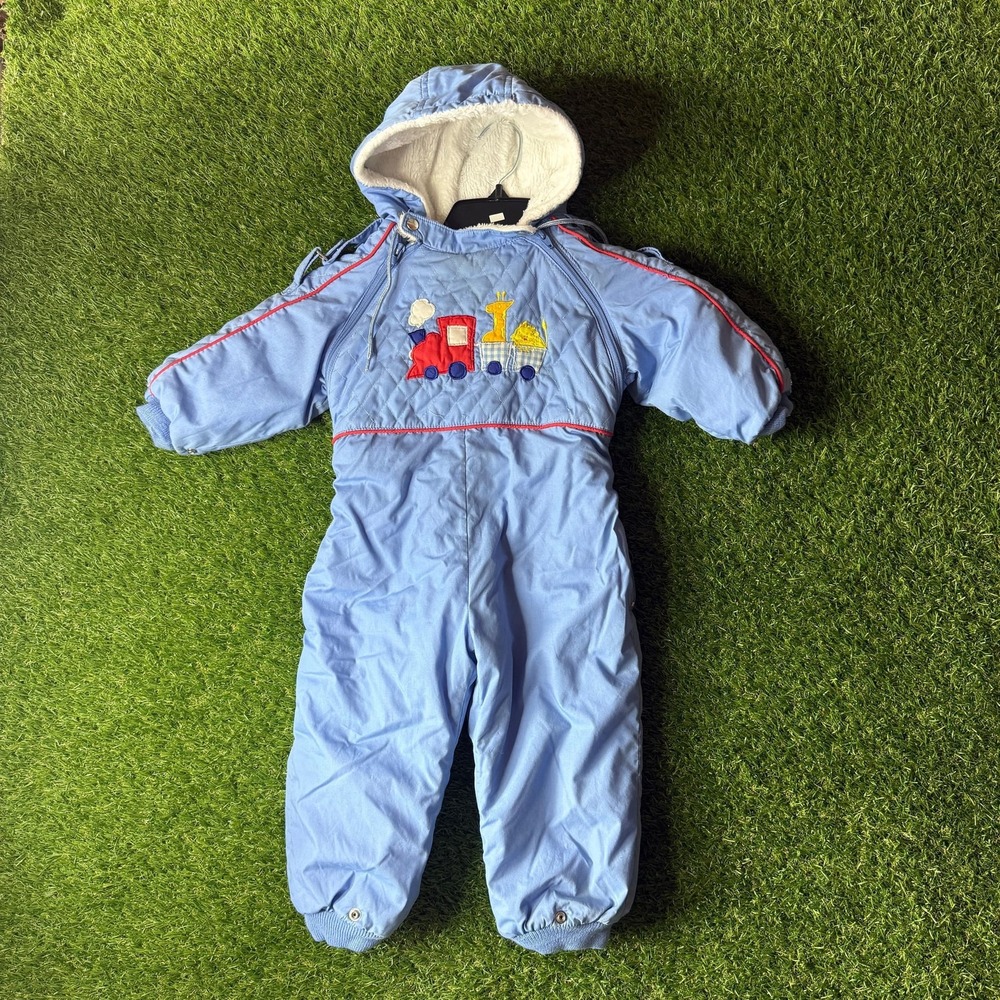 London Fog Baby‎ Snowsuit 24M Blue Train Giraffe Lion Made in Korea Vintage